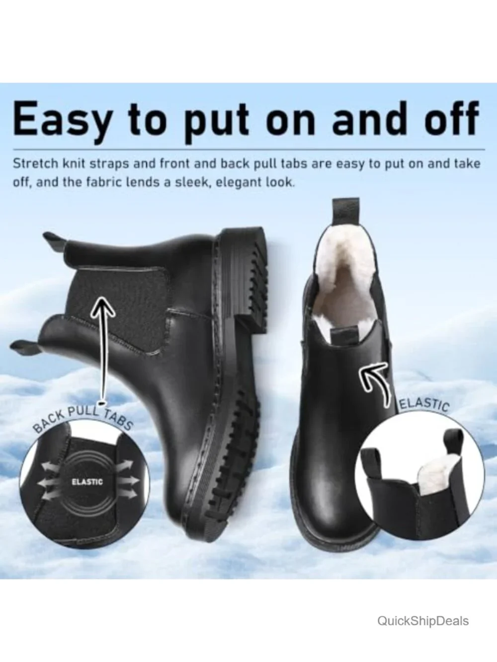 Womens Winter Chelsea Boots Warm Faux Fur Lined Chunky Lug Ankle Booties